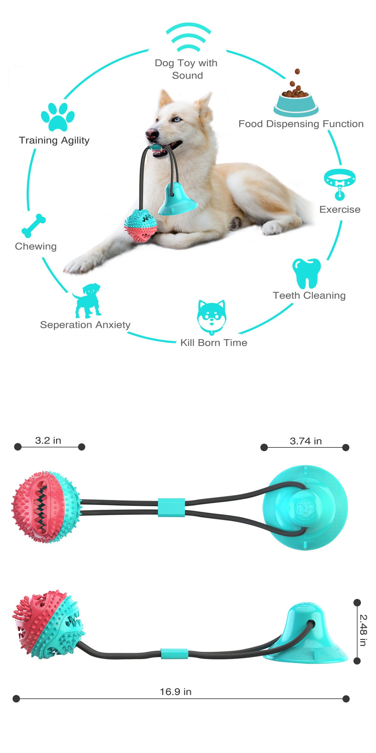 Pet Supplies Manufacturer Wholesale Company New Hot Amazon Dog Sound Leaking Food Toy Suction Cup Pull Rope Ball