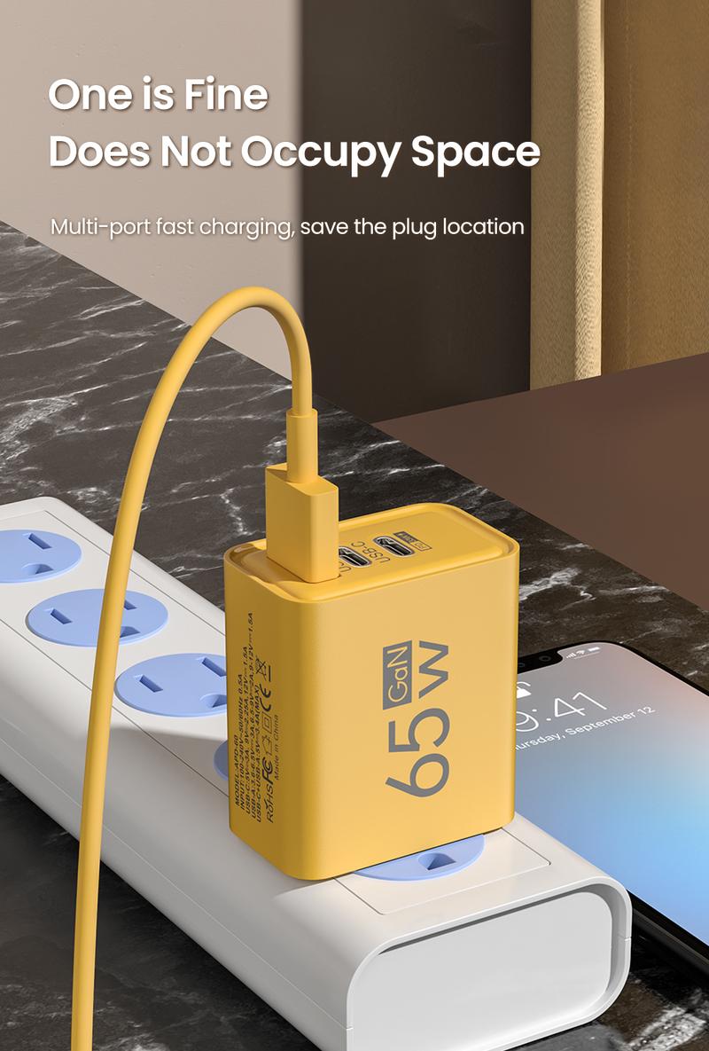Elough Charger 65W multi port plug USB port charger QC3.0 fast charging suitable for Apple 15, Huawei, Samsung, Xiaomi phone charging head Cellphone Smartphone