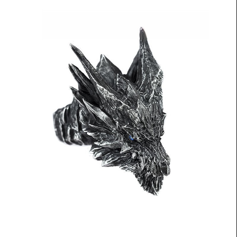 Original Handmade Men's Ring Monster Hunter Steel Dragon Silver Plated Moonstone Movable Niche Design High-end Jewelry