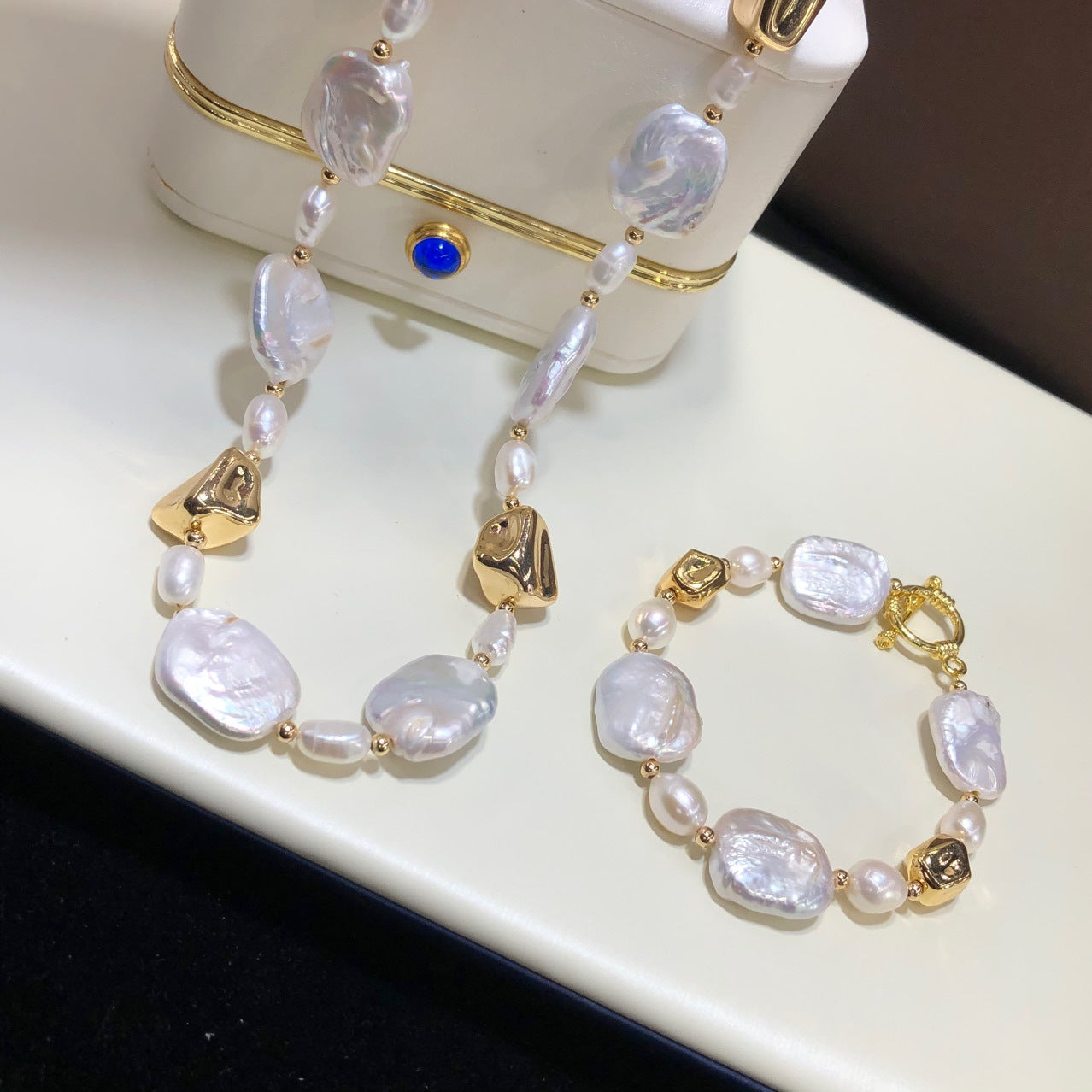 Live Streaming Hot Natural Baroque Pearl Set Colorful White Edison Necklace Mom Chain Pearl Jewelry Bracelet