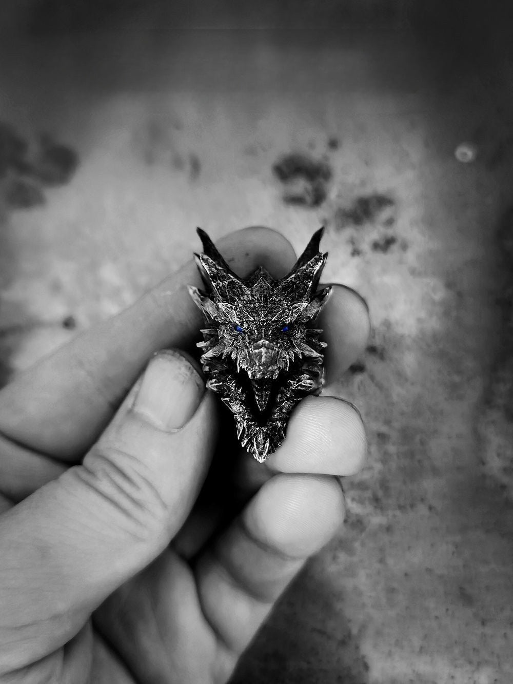 Original Handmade Men's Ring Monster Hunter Steel Dragon Silver Plated Moonstone Movable Niche Design High-end Jewelry