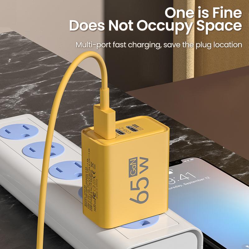 Elough Charger 65W multi port plug USB port charger QC3.0 fast charging suitable for Apple 15, Huawei, Samsung, Xiaomi phone charging head Cellphone Smartphone