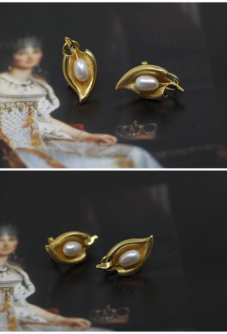 Niche Original Calla Lily Inlaid Artificial Pearl Earrings for Women Gold-Plated Vintage Exquisite Earrings Gift One Piece Dropshipping