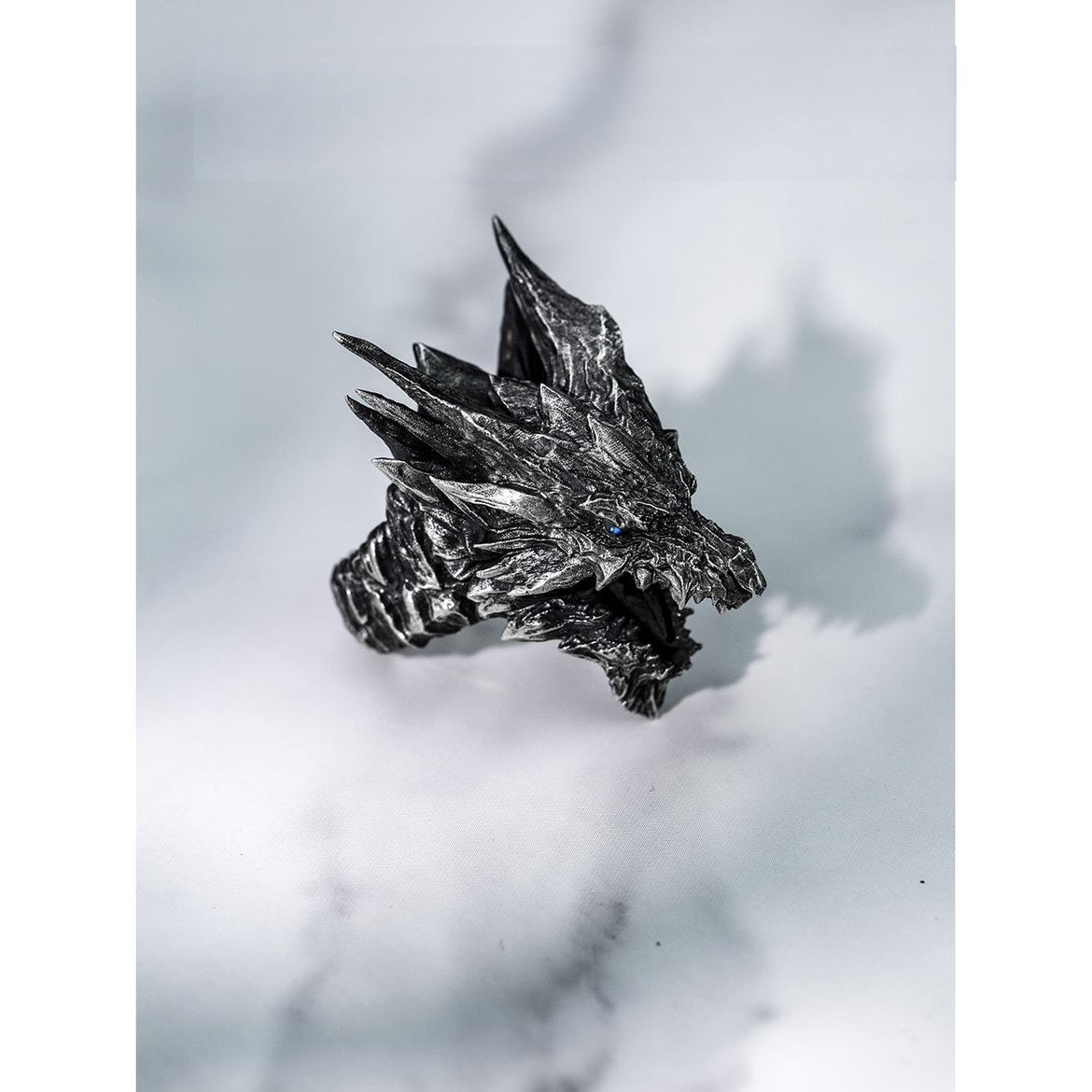 Original Handmade Men's Ring Monster Hunter Steel Dragon Silver Plated Moonstone Movable Niche Design High-end Jewelry