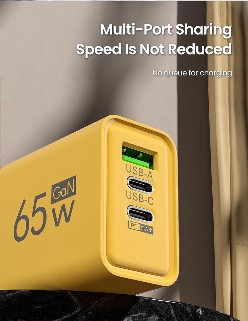 Elough Charger 65W multi port plug USB port charger QC3.0 fast charging suitable for Apple 15, Huawei, Samsung, Xiaomi phone charging head Cellphone Smartphone