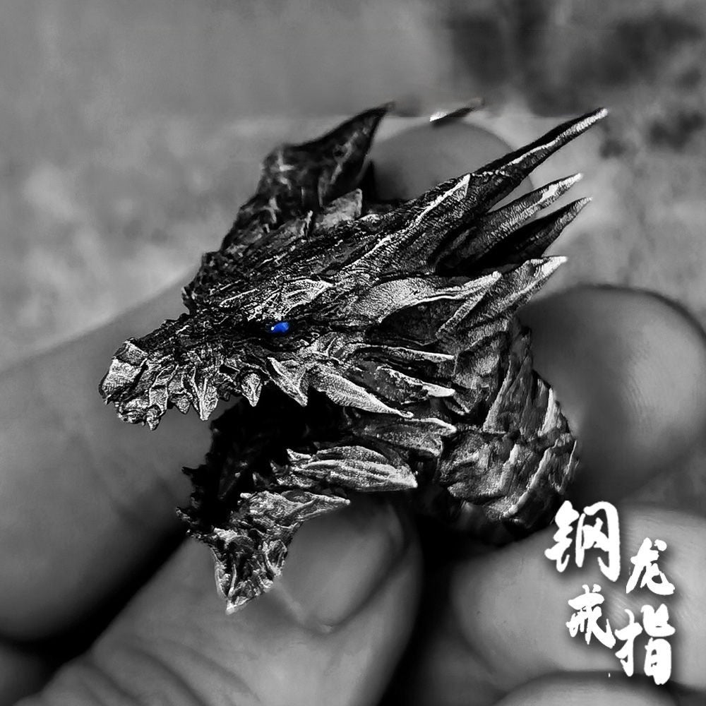 Original Handmade Men's Ring Monster Hunter Steel Dragon Silver Plated Moonstone Movable Niche Design High-end Jewelry
