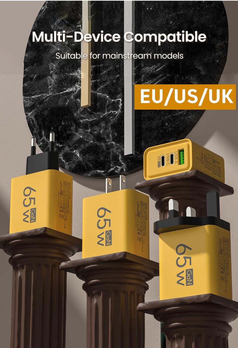 Elough Charger 65W multi port plug USB port charger QC3.0 fast charging suitable for Apple 15, Huawei, Samsung, Xiaomi phone charging head Cellphone Smartphone