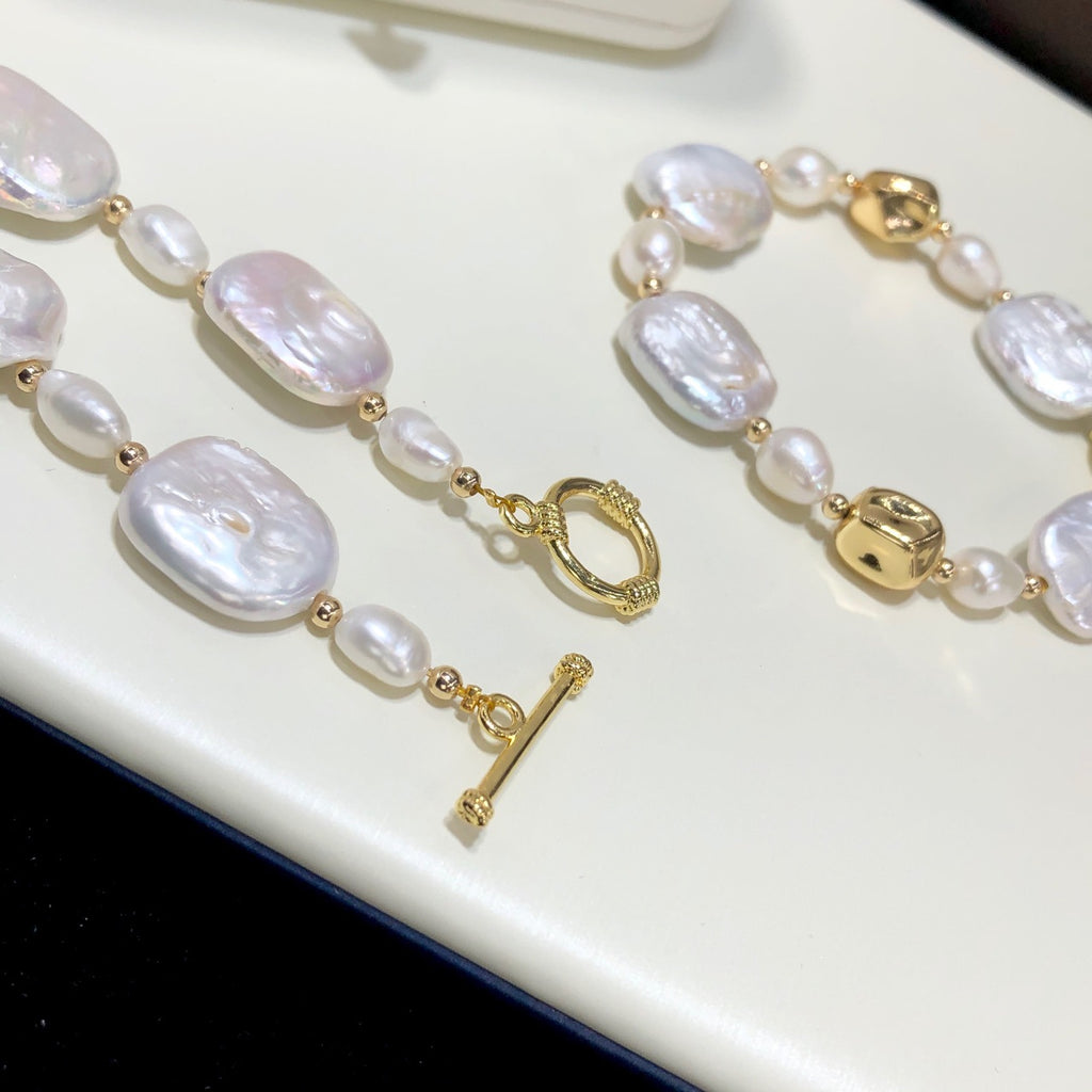Live Streaming Hot Natural Baroque Pearl Set Colorful White Edison Necklace Mom Chain Pearl Jewelry Bracelet