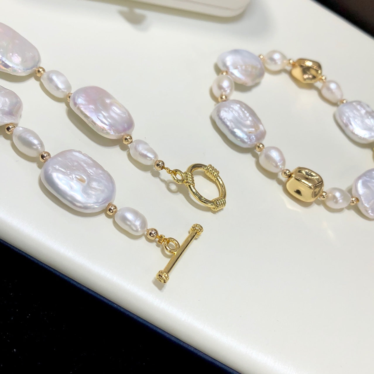 Live Streaming Hot Natural Baroque Pearl Set Colorful White Edison Necklace Mom Chain Pearl Jewelry Bracelet