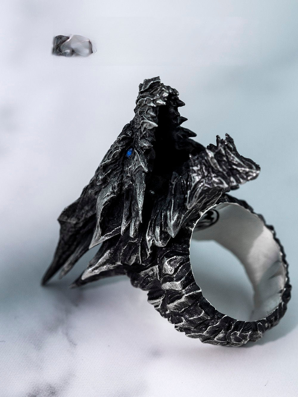 Original Handmade Men's Ring Monster Hunter Steel Dragon Silver Plated Moonstone Movable Niche Design High-end Jewelry