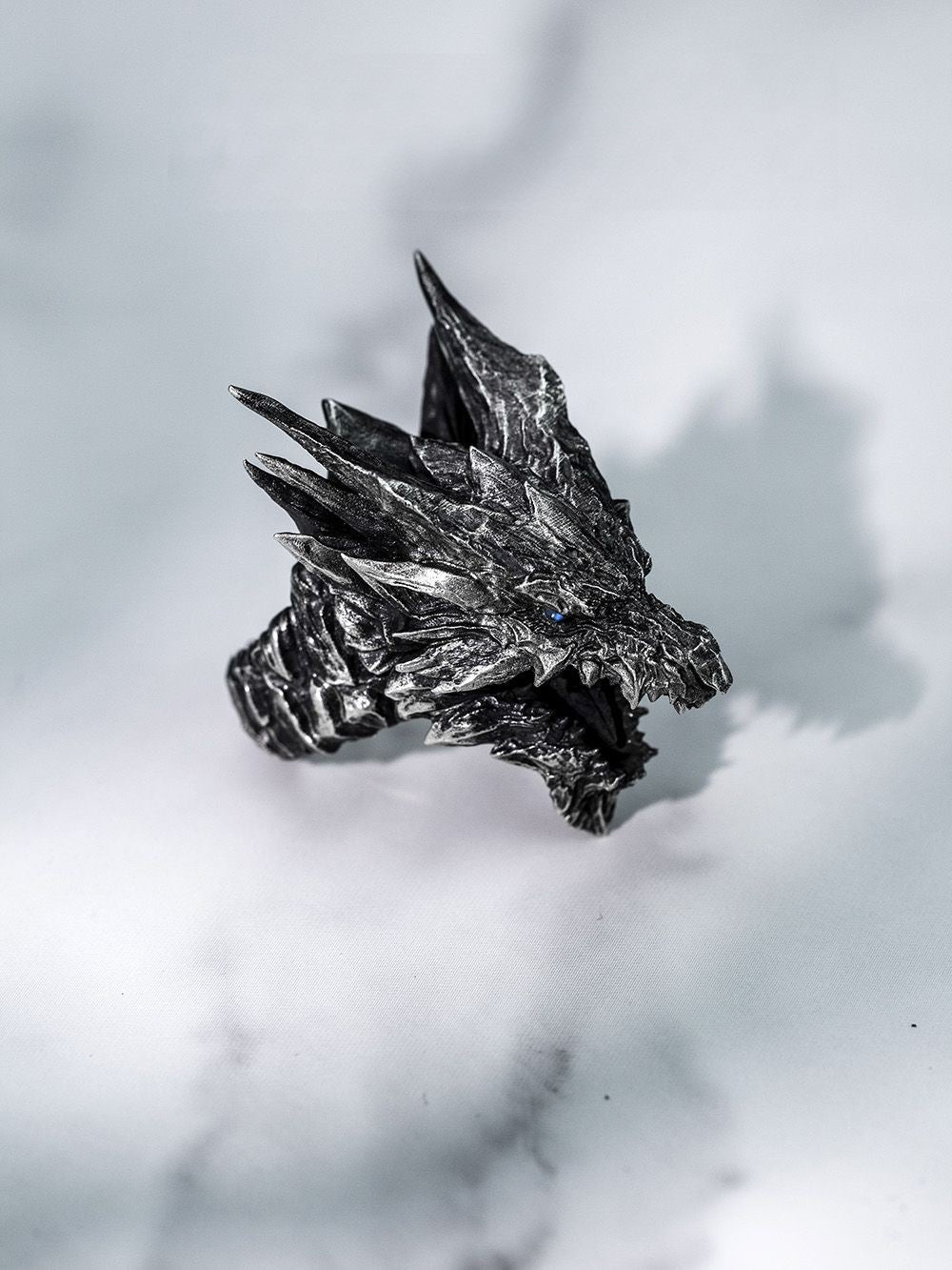 Original Handmade Men's Ring Monster Hunter Steel Dragon Silver Plated Moonstone Movable Niche Design High-end Jewelry