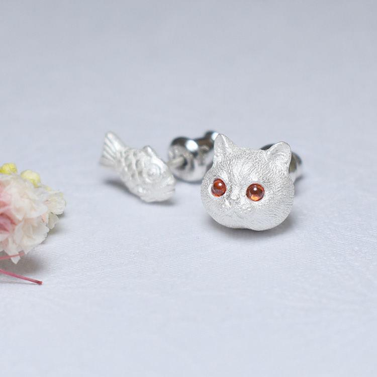 Original Handmade Cat Earrings Cat and Fish Ear Accessories for Men and Women Cute Unique Personality European and American Niche Style Hip-Hop Earrings