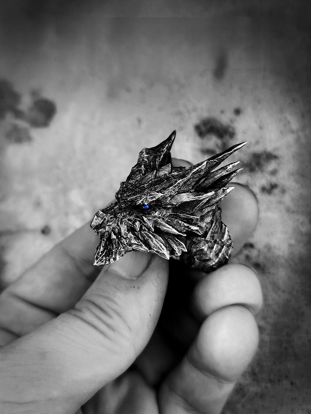 Original Handmade Men's Ring Monster Hunter Steel Dragon Silver Plated Moonstone Movable Niche Design High-end Jewelry