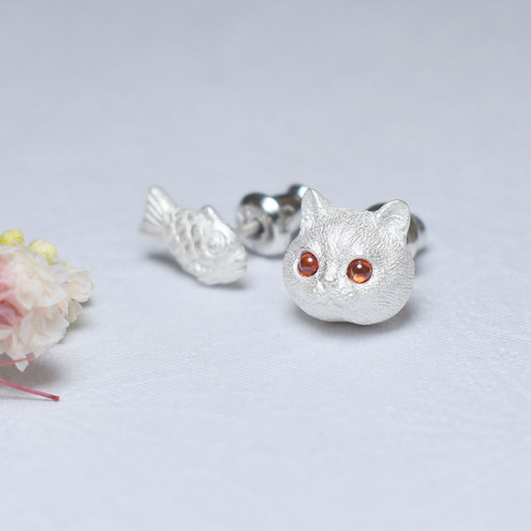 Original Handmade Cat Earrings Cat and Fish Ear Accessories for Men and Women Cute Unique Personality European and American Niche Style Hip-Hop Earrings