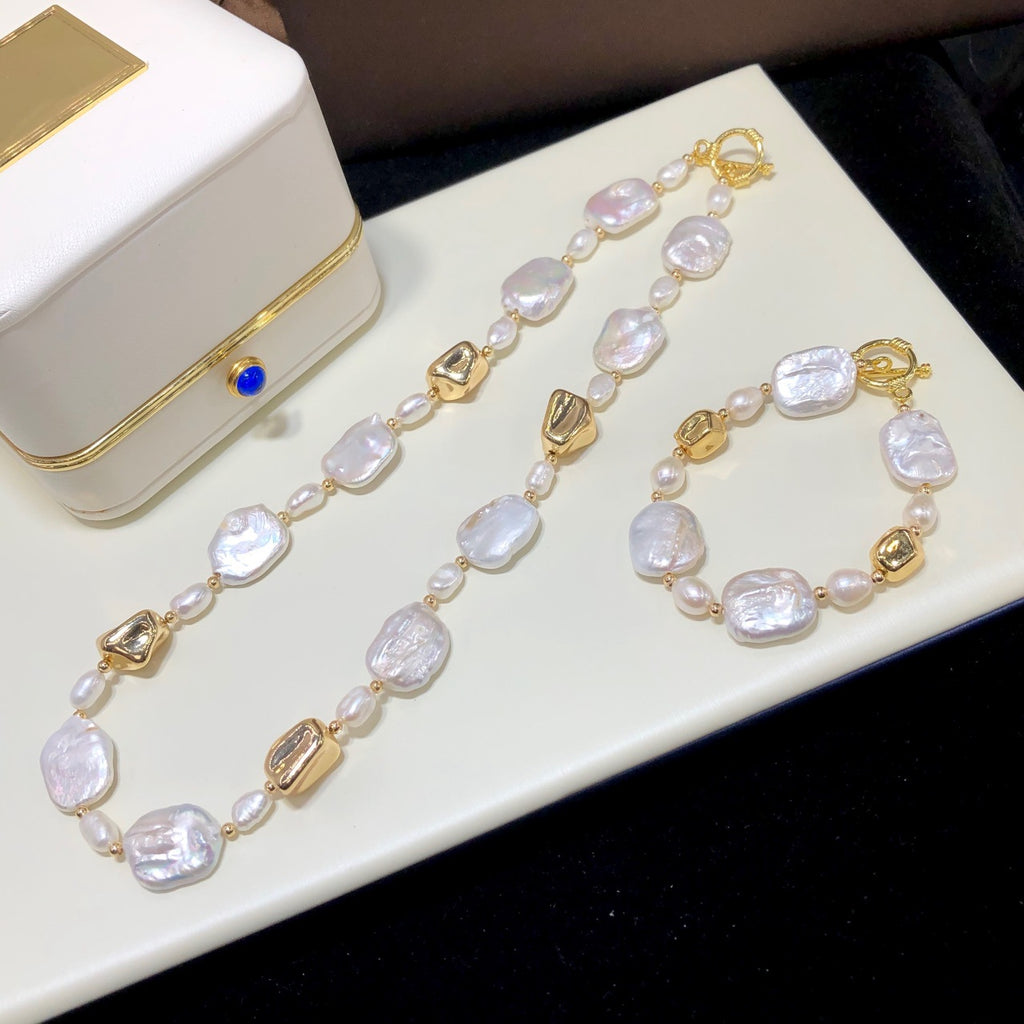 Live Streaming Hot Natural Baroque Pearl Set Colorful White Edison Necklace Mom Chain Pearl Jewelry Bracelet