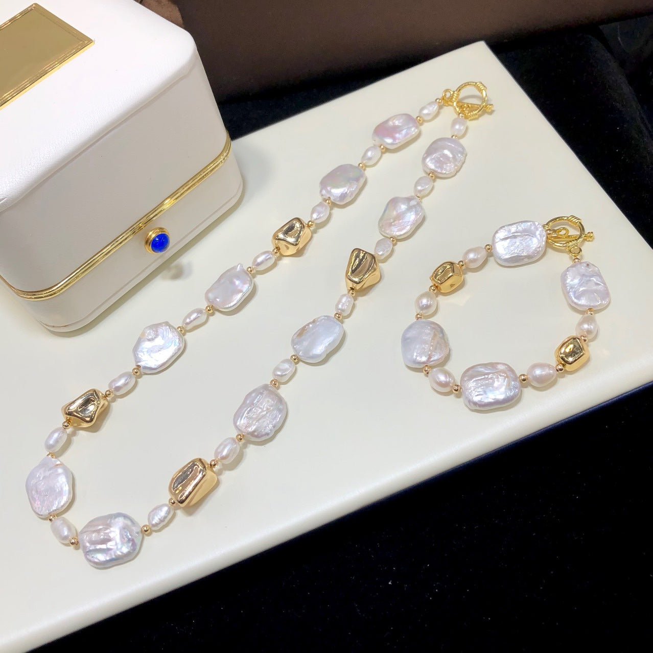 Live Streaming Hot Natural Baroque Pearl Set Colorful White Edison Necklace Mom Chain Pearl Jewelry Bracelet