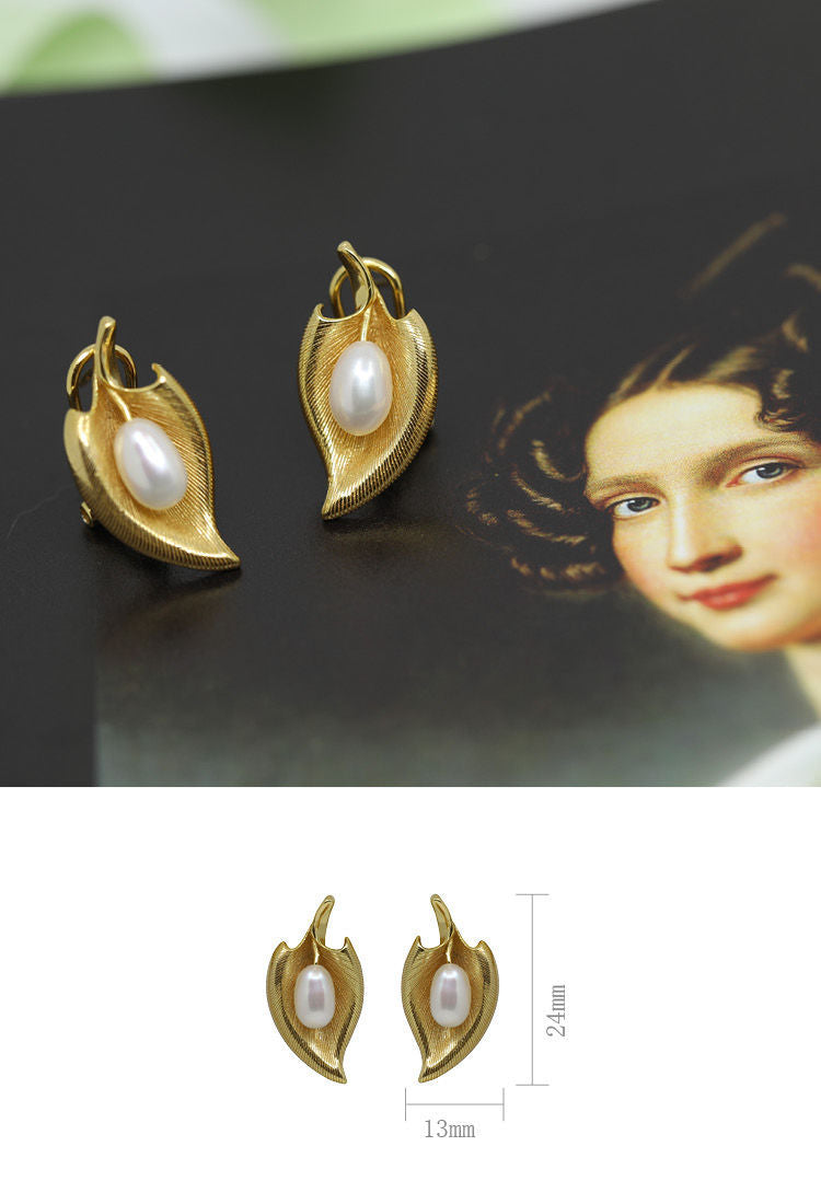 Niche Original Calla Lily Inlaid Artificial Pearl Earrings for Women Gold-Plated Vintage Exquisite Earrings Gift One Piece Dropshipping